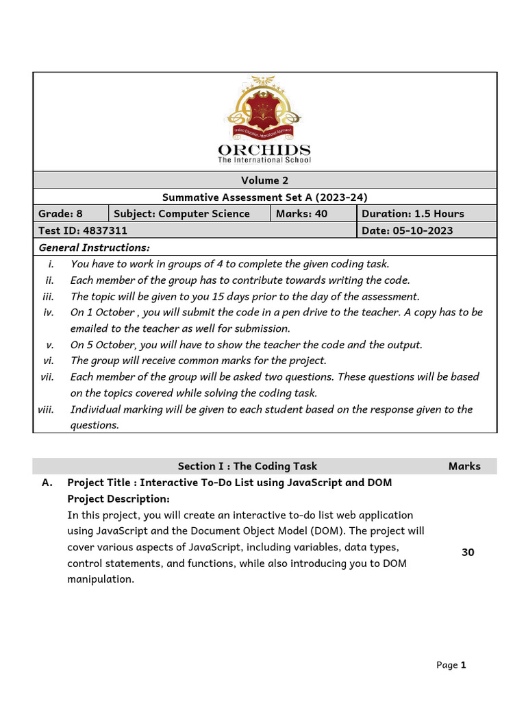SA1 Computer Science Final Paper G8 Set A PDF