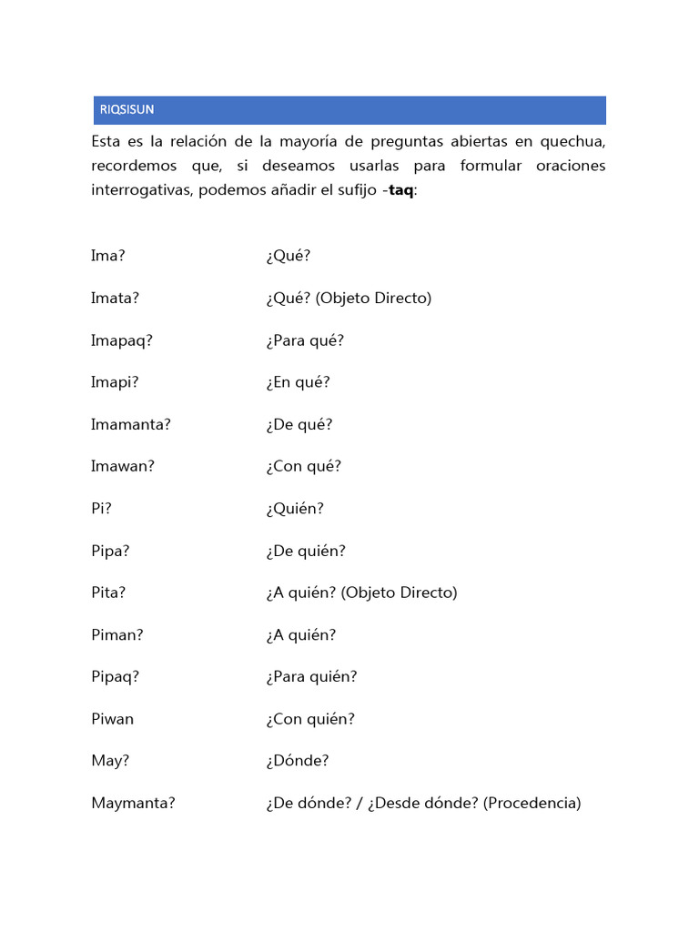 Preguntas En Quechua PDF