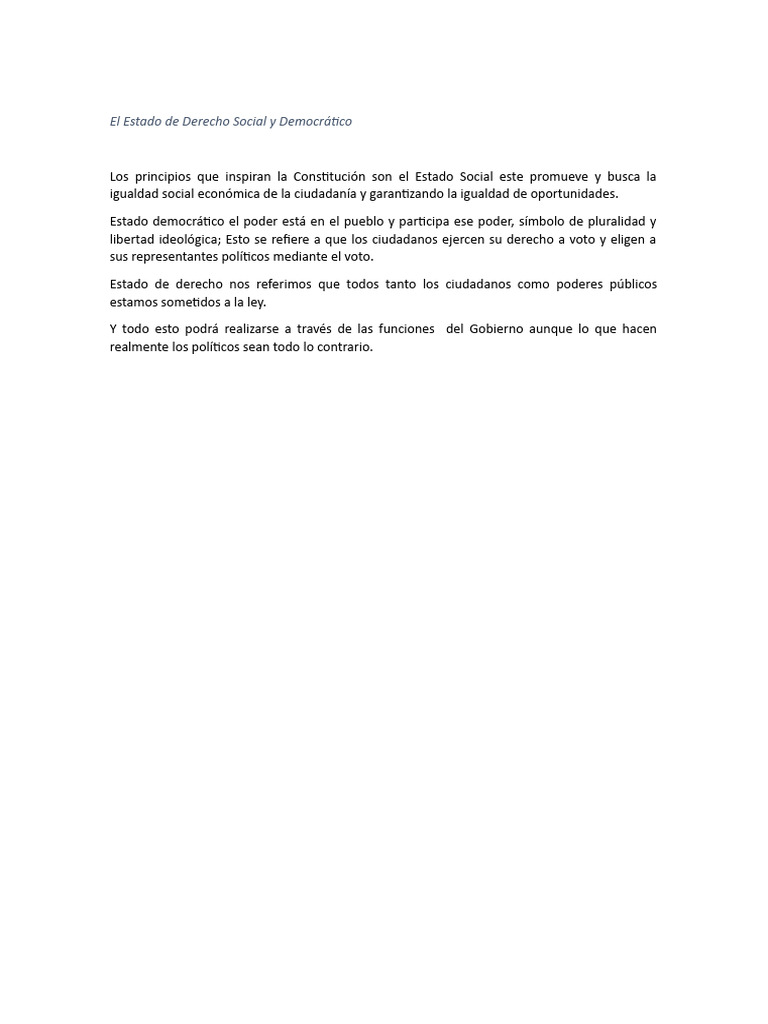 El Estado de Derecho Social y Democrático | PDF