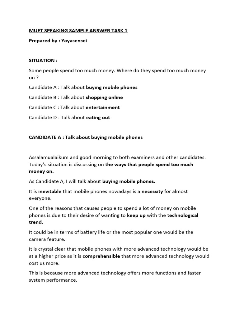 Muet Speaking Sample Answer PDF