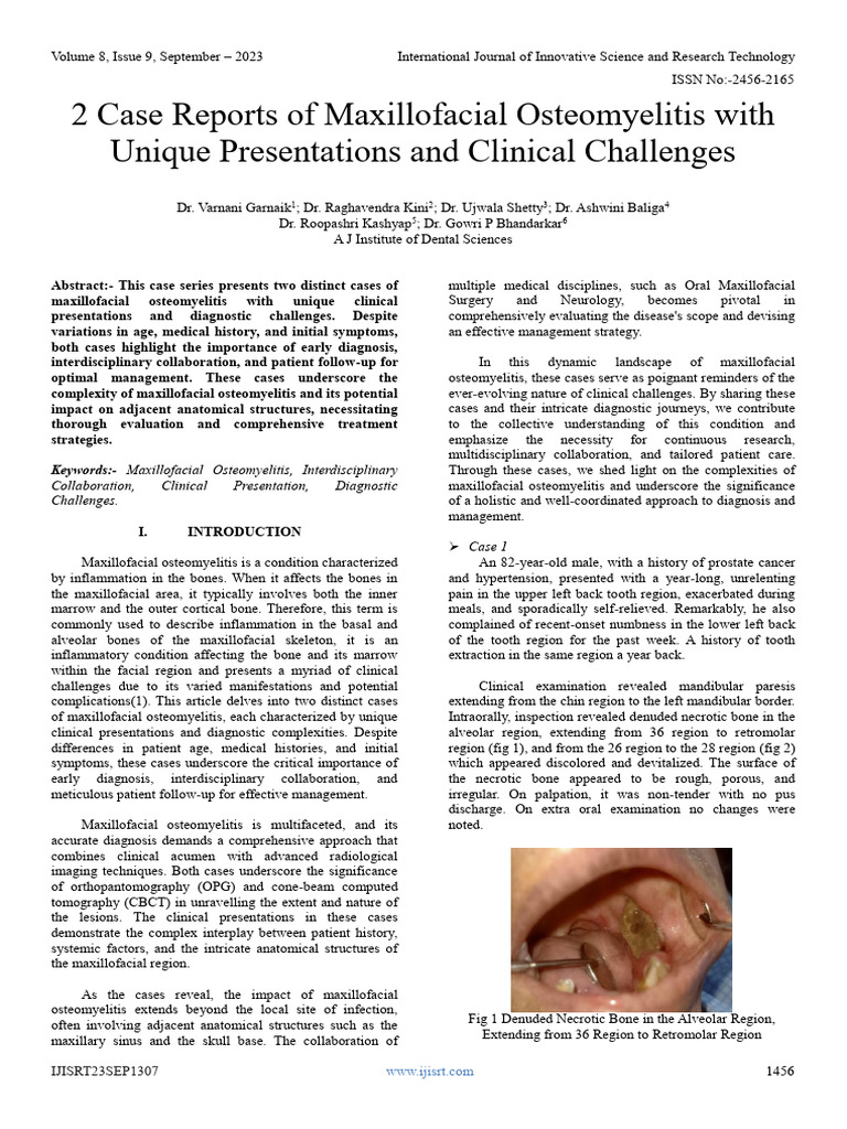 2 Case Reports of Maxillofacial Osteomyelitis With Unique Presentations