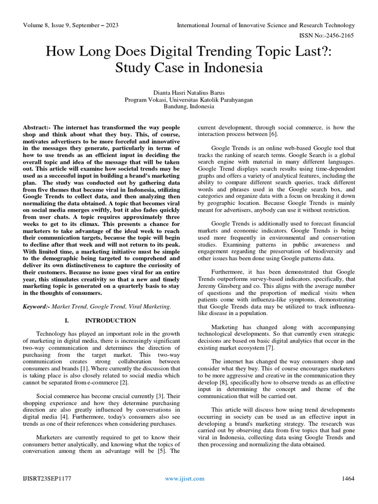 How Long Does Digital Trending Topic Last? Study Case in Indonesia PDF