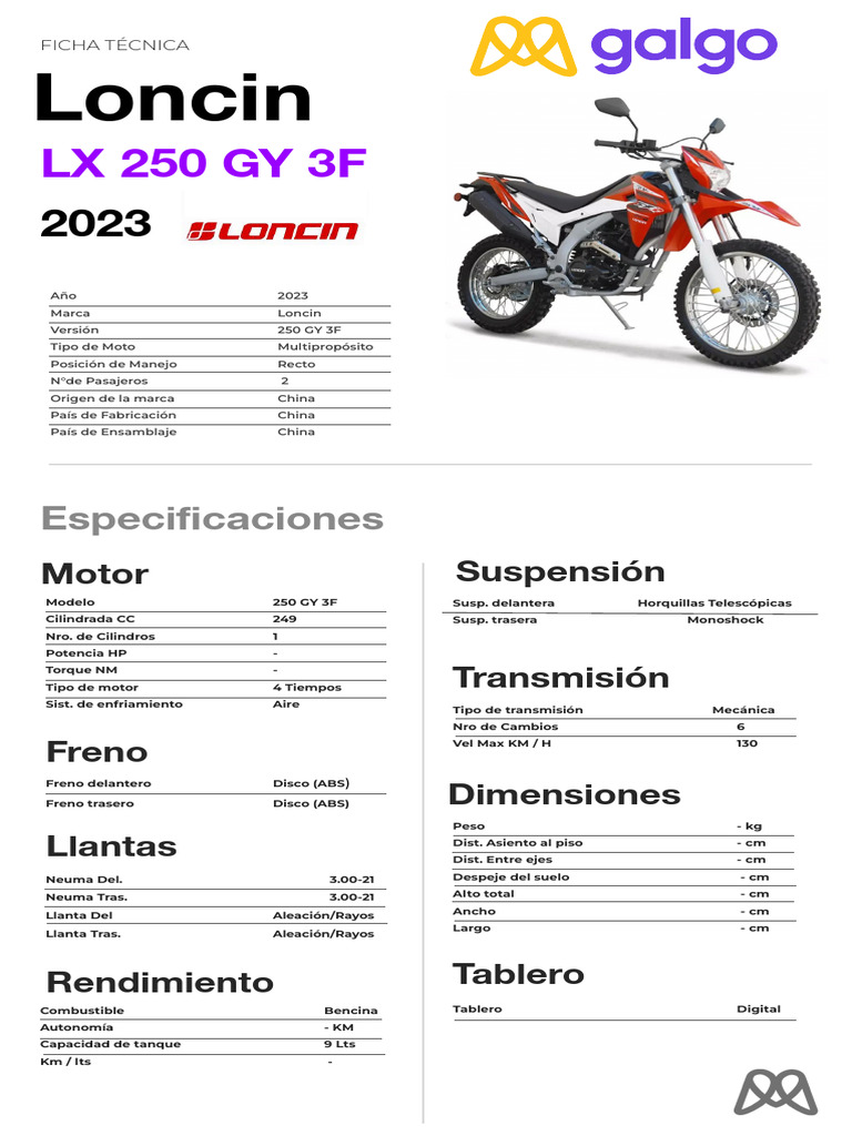 Ficha T Cnica Loncin LX 250 GY 3F Galgo PDF