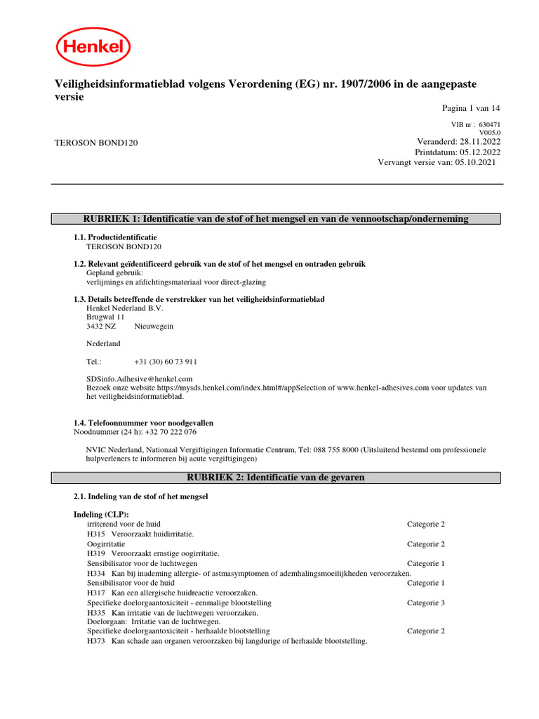 Teroson Bond120-Nl Nl Nl-273996 | PDF