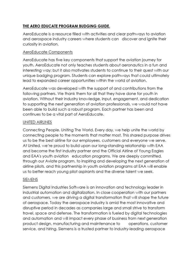 The Aero Educate Program Budging Guide-1 | PDF