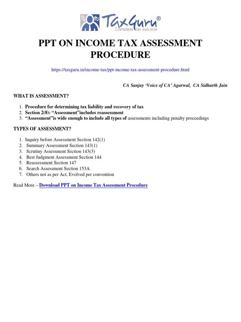 PPT on Income Tax Assessment Procedure- taxguru.in | PDF