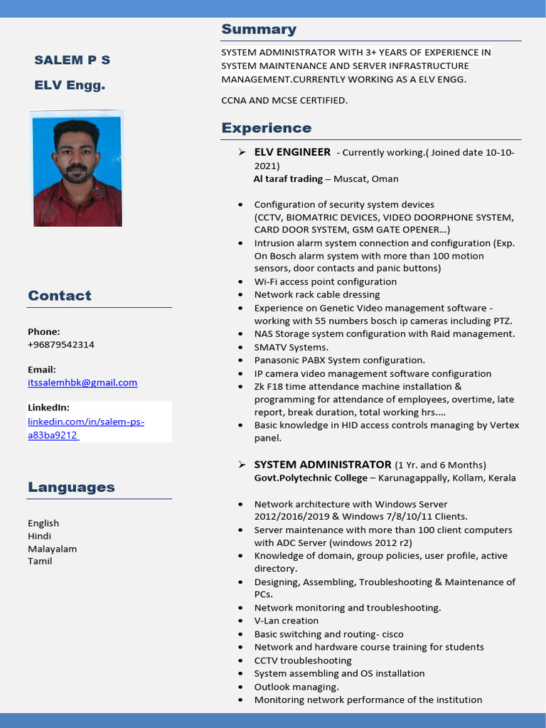 CV Salem PDF Cisco Certifications Security Alarm