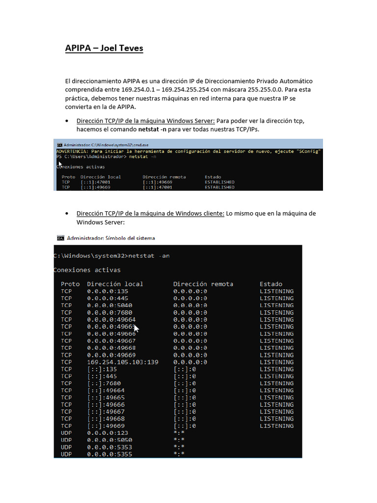 Direccionamiento APIPA en Windows | PDF | Informática