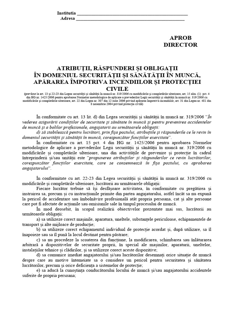 Anexa Fisa Post Aspecte SSM | PDF