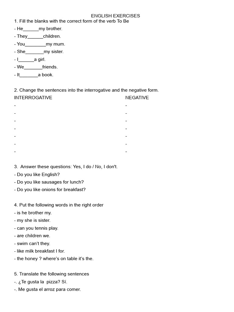 ENGLISH EXERCISES 5º Primaria | PDF