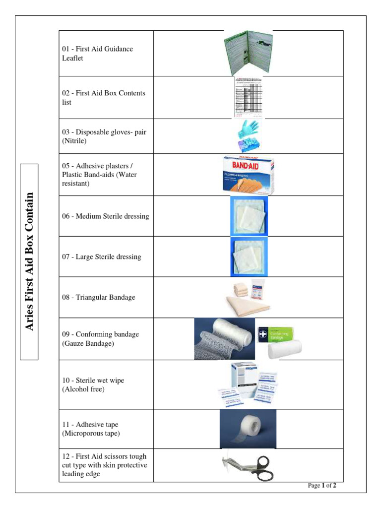 First Aid Kit Box Contain - Vehicles | PDF