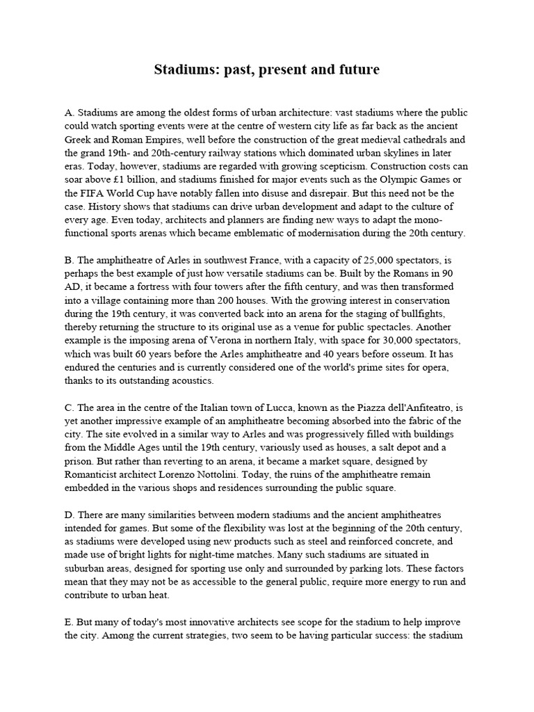 Test 1 passage 2 stadiums past present and future pdf