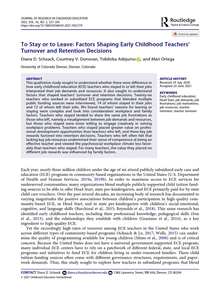 To Stay or To Leave Factors Shaping Early Childhood Teachers' | PDF ...