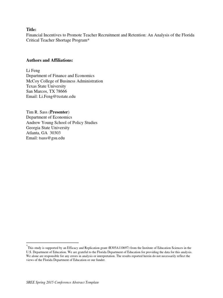 Financial Incentives To Promote Teacher Recruitment and Retention An Analysis of The Florida