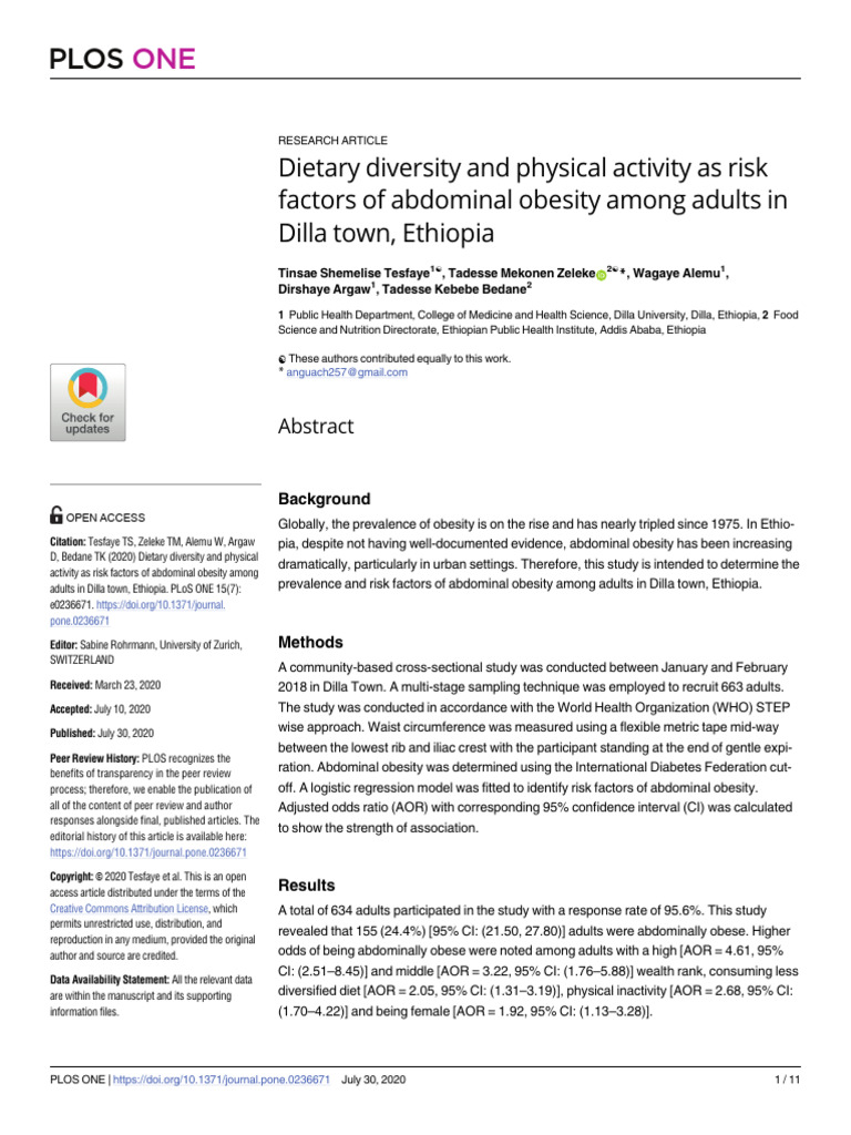 Dietary Diversity and Physical Activity As Risk Factors of Abdominal ...