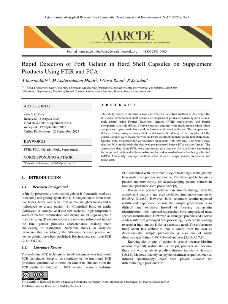 Rapid Detection of Pork Gelatin in Hard Shell Capsules On Supplement