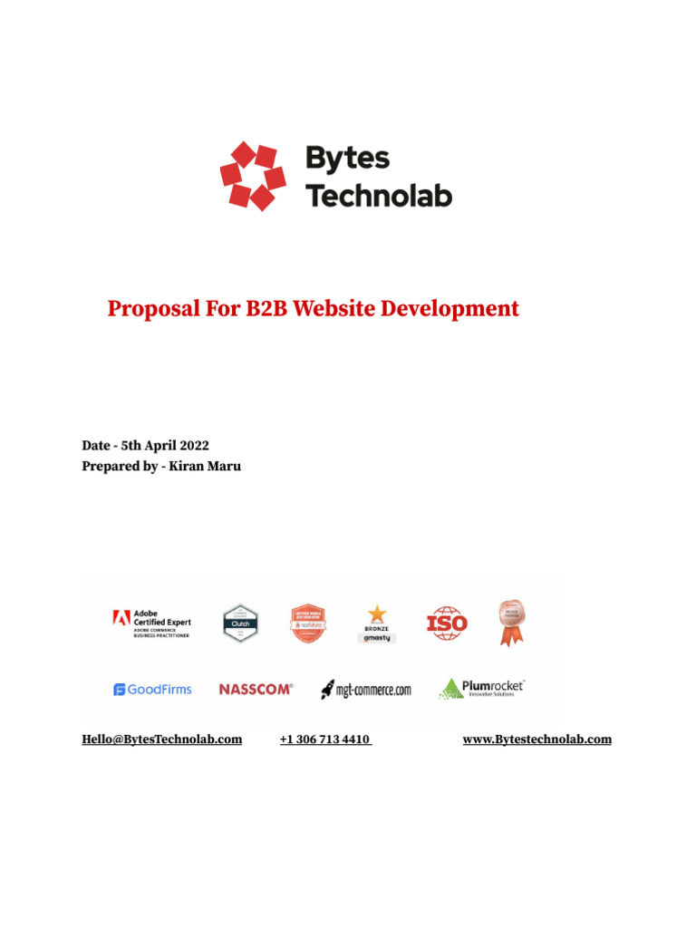 Proposal For B2B Website Development - Bytes Technolab | PDF