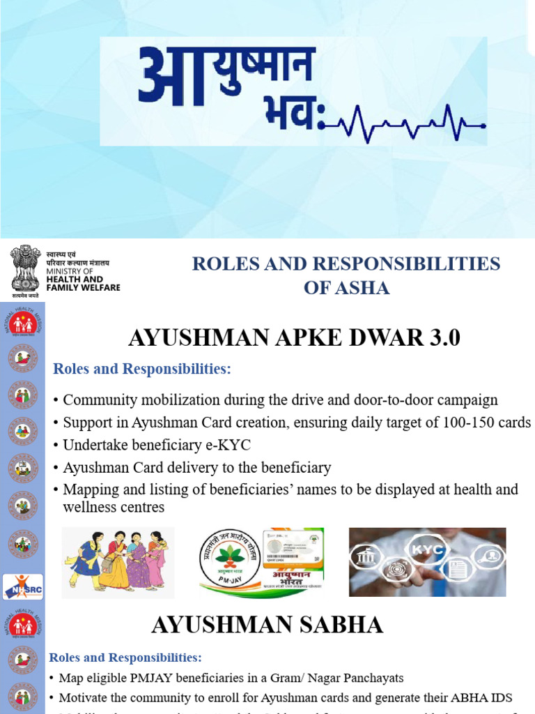 ASHA Roles in Ayushman Card Initiative | PDF | Social Science | Self ...