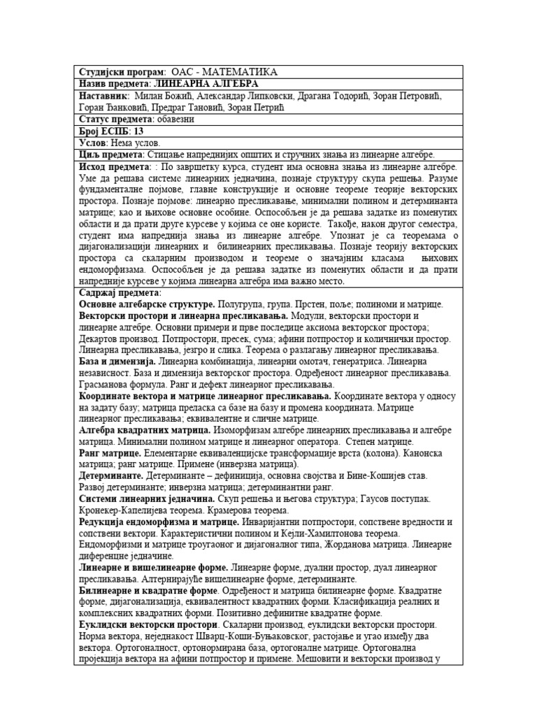 Linearna Algebra Pdf