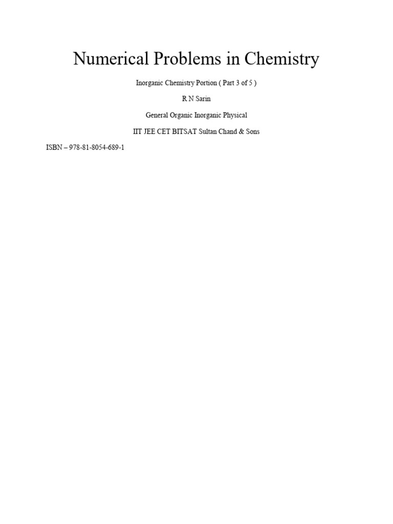 Numerical Problems In Chemistry Pdf