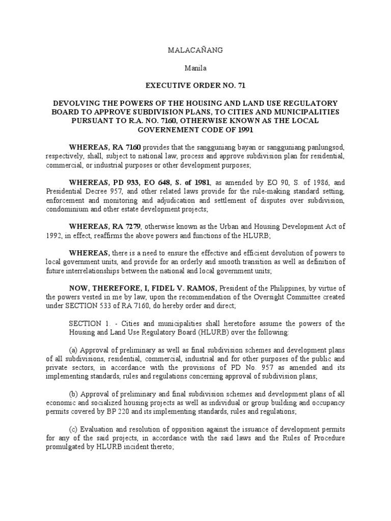 presidential (p.d.) no. decree 957 Local Government 71 eo Of Board Directors presidential (p.d.) no. decree 957 Local Government 71 eo Of Board Directors