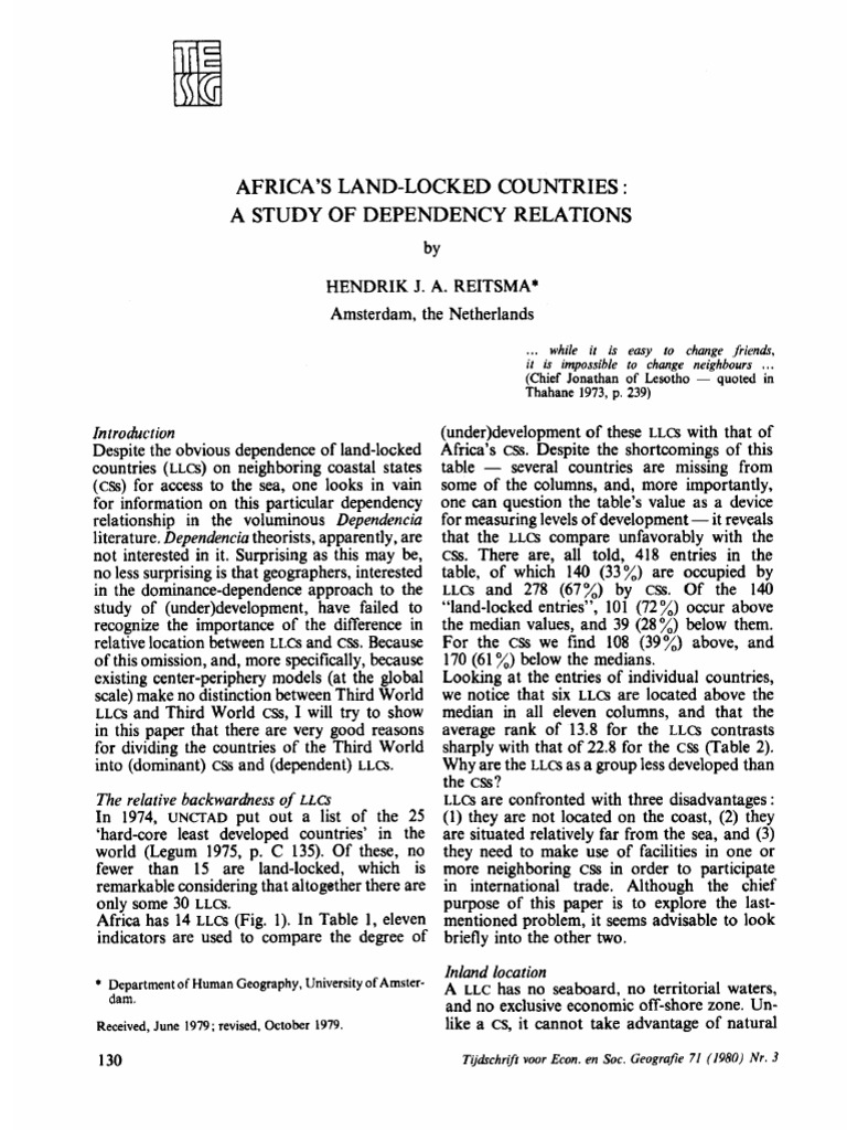 Africa'S LandLocked Countries A Study of Dependency Relations PDF