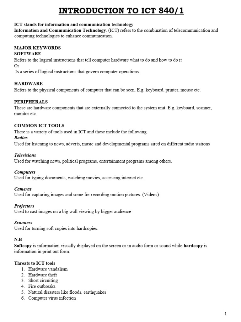 SENIOR ONE ICT NOTES | PDF