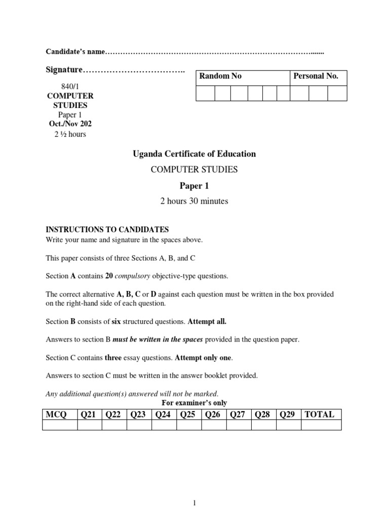 Computer-Paper 1 | PDF