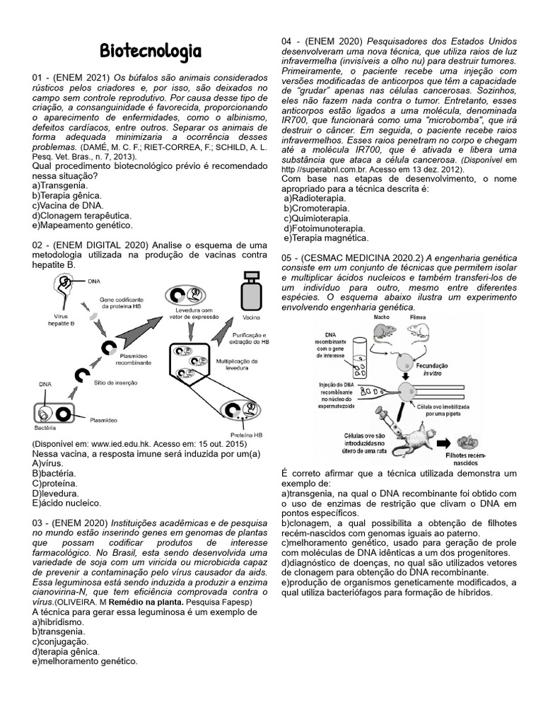 Biotecnologia - questões | PDF