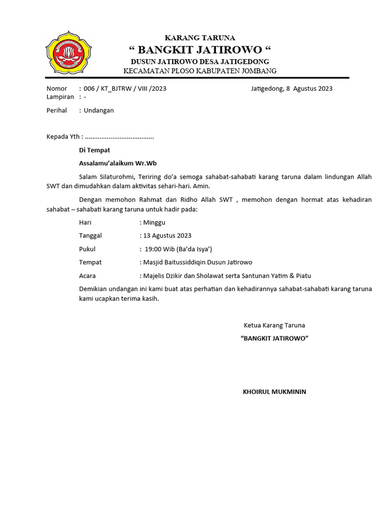 Undangan Karang Taruna | PDF