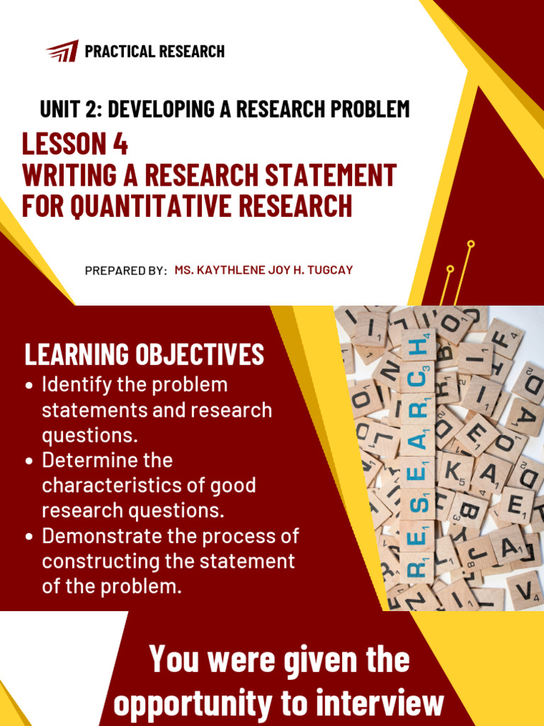 Lesson 4 Writing a Research Statement for Quantitative Research PDF