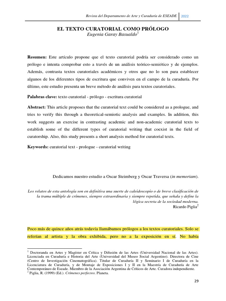 El Texto Curatorial como Prólogo | PDF