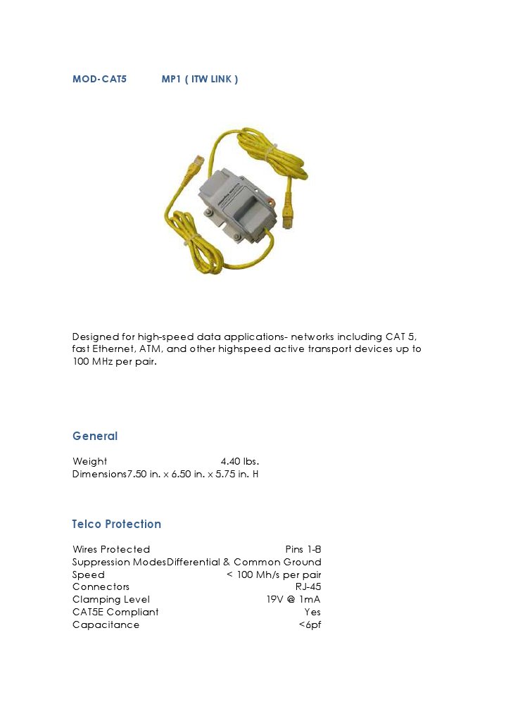 Especificaciones - MP1 ITW LINK | PDF