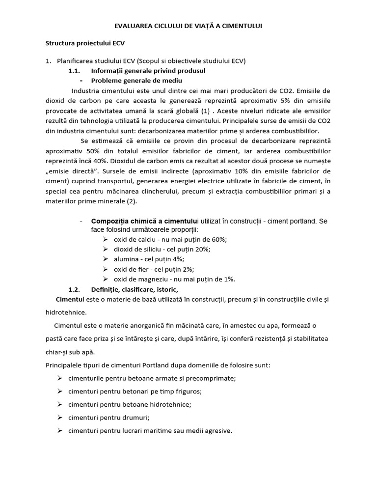 Proiect Ecv Cimentul | PDF