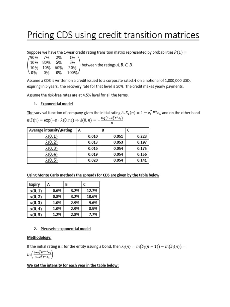Pricing cds using credit transition matrices pdf linear algebra
