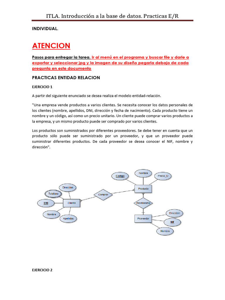 Prácticas de Modelado E/R en Bases de Datos | PDF | Bases de datos