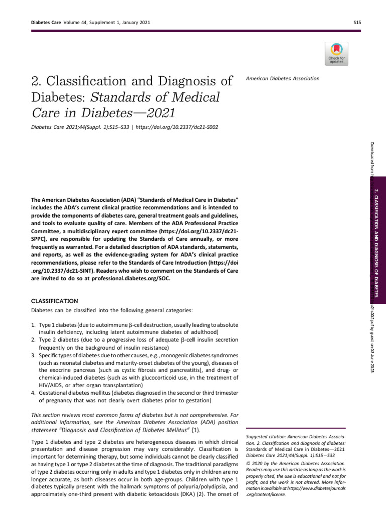 Classification and Diagnosis of Diabetes | PDF