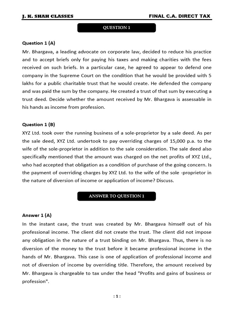 CA Direct Tax Case Studies and Rates | PDF