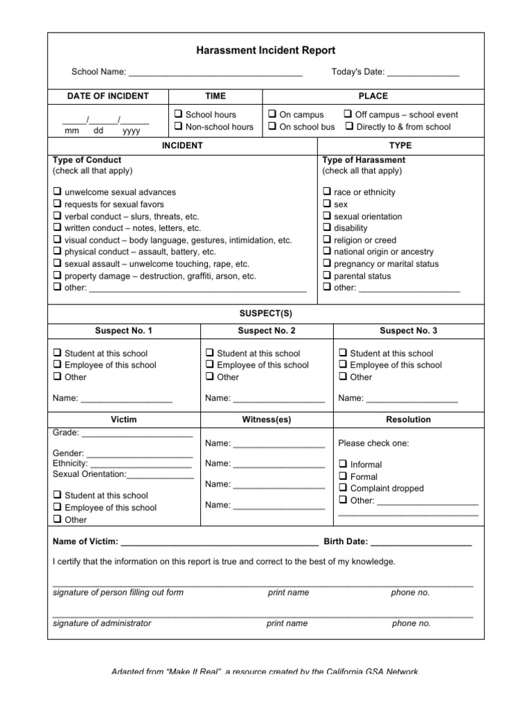 School Harassment Report Form | PDF