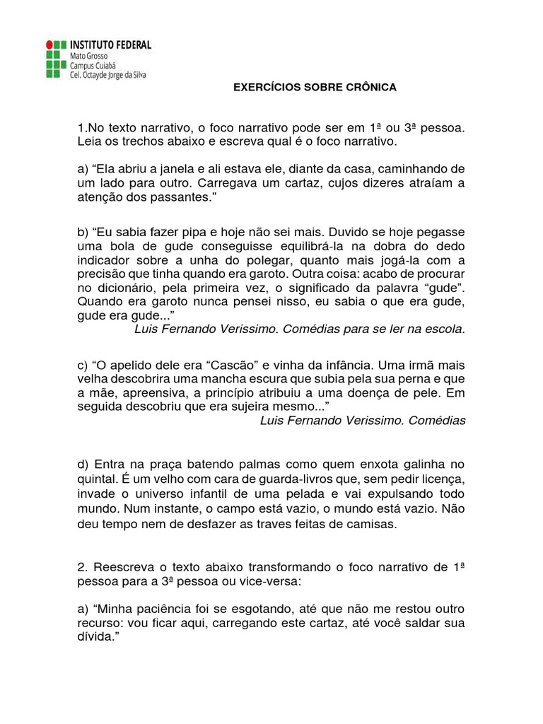 Exercícios Sobre Crônica | PDF