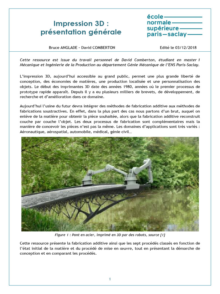 Introduction à l'impression 3D et procédés | PDF | Impression 3D ...
