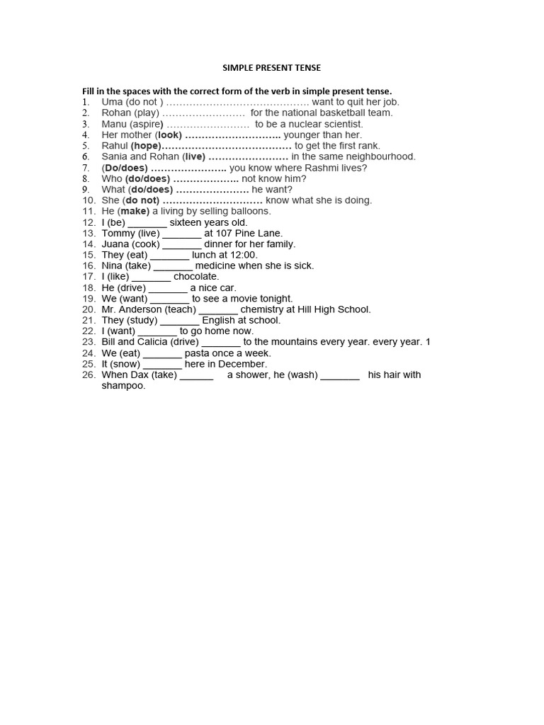 Simple Present Tense Exercises | PDF