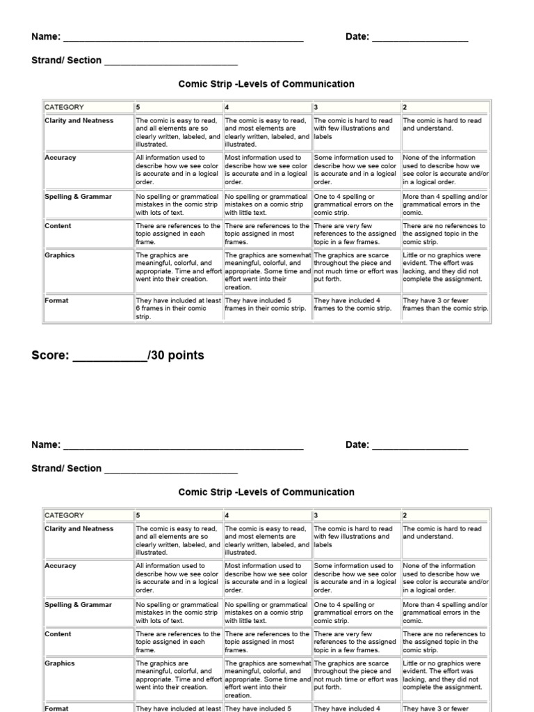 Rubric Comicstrip | PDF