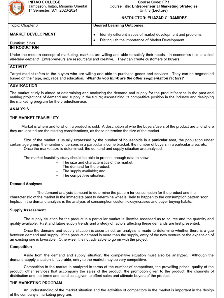 Market Feasibility Study Overview | PDF | Demand | Market (Economics)