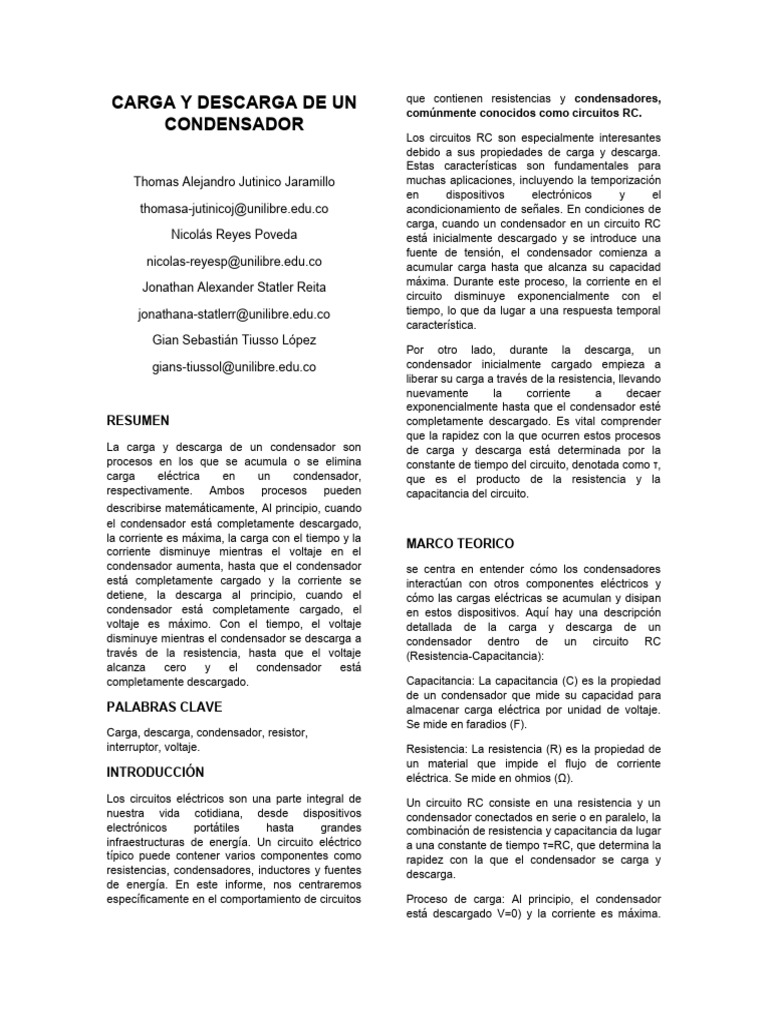 Carga y descarga pdf condensador voltaje