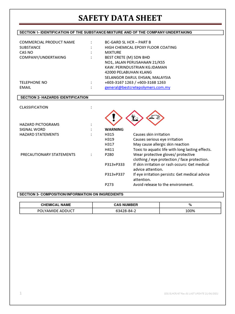 BC-GARD SL HCR Part B Safety Data Sheet | PDF