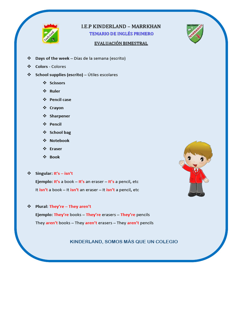 TEMARIO BIMESTRAL PRIMER GRADO INGLÉS PDF