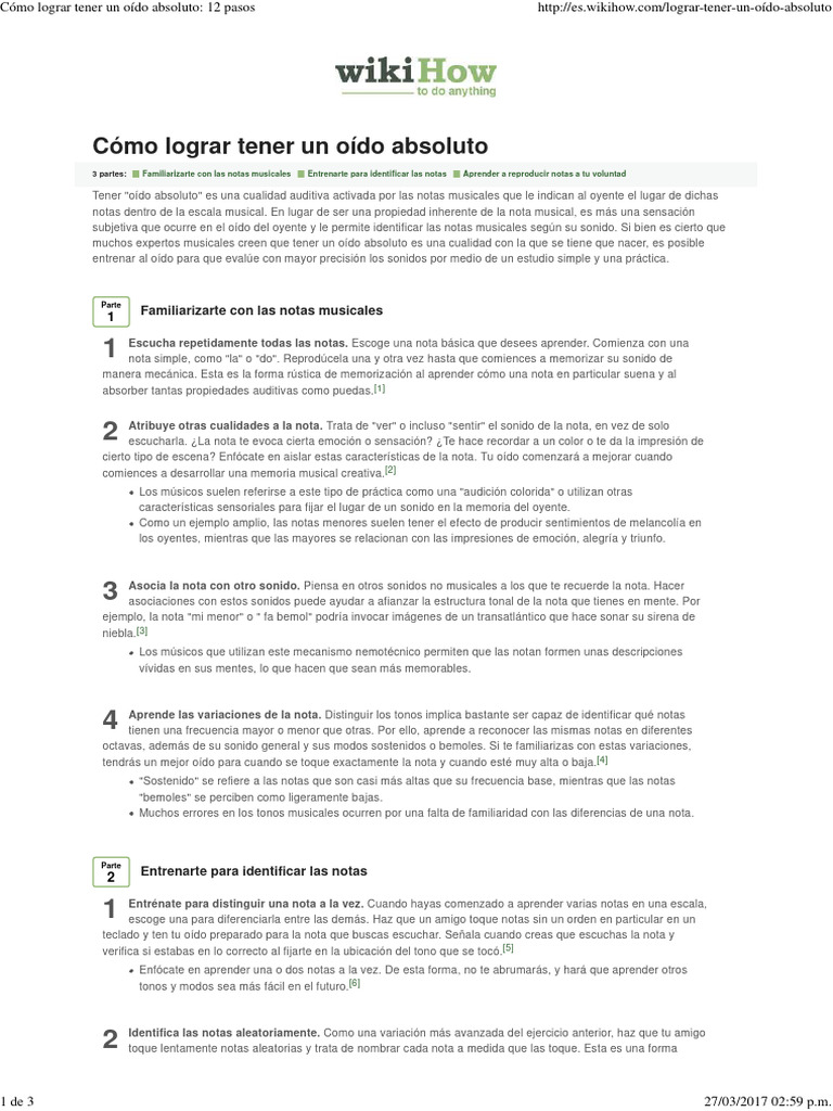 Cómo Lograr Tener Un Oído Absoluto 12 Pasos PDF Sonido Memoria