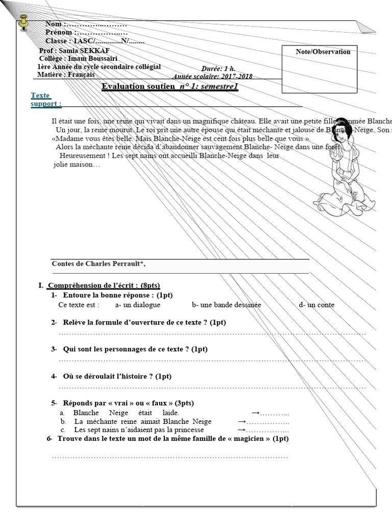 Mots De La Meme Famille Que Conte soutien EVA 1 ET 2 SEM 1 1ere ann Samia SEKKAF (fatima fleure) | PDF