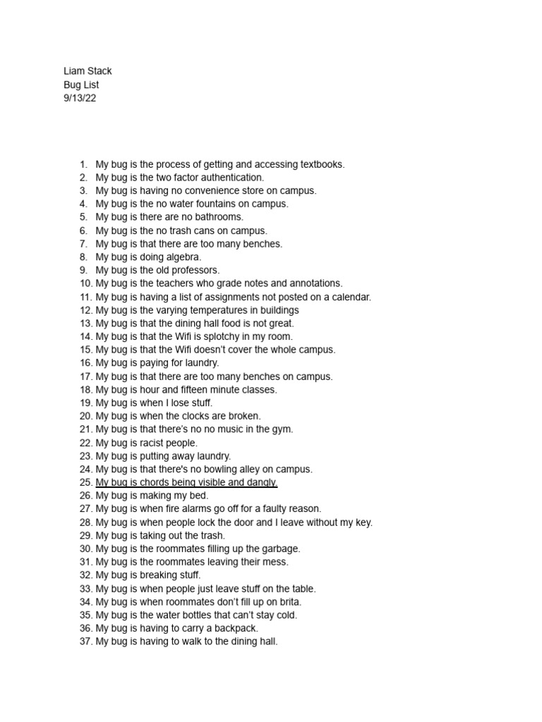 Bug List | PDF